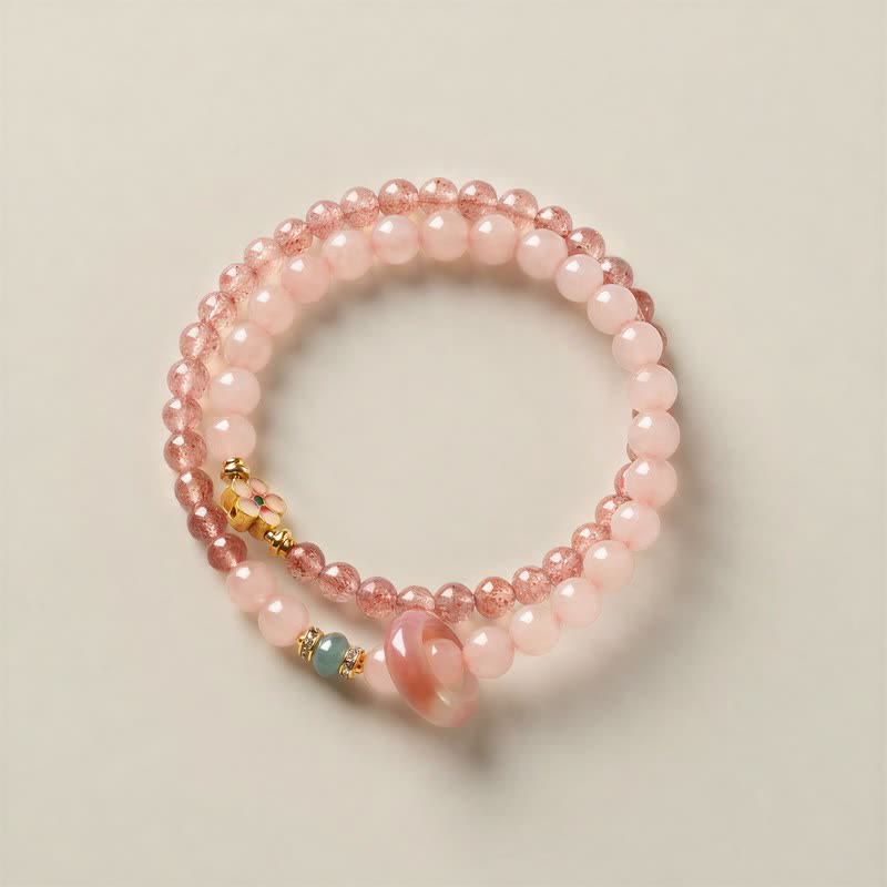 Buddha Stones Natural Strawberry Quartz Rose Quartz Peach Blossom Love Double-wrap Bracelet - image 1