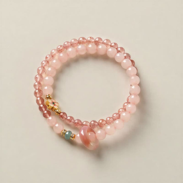 Buddha Stones Natural Strawberry Quartz Rose Quartz Peach Blossom Love Double-wrap Bracelet - image 1