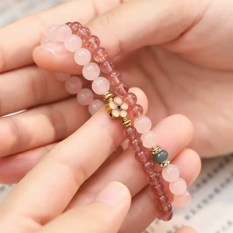 Buddha Stones Natural Strawberry Quartz Rose Quartz Peach Blossom Love Double-wrap Bracelet - image 4
