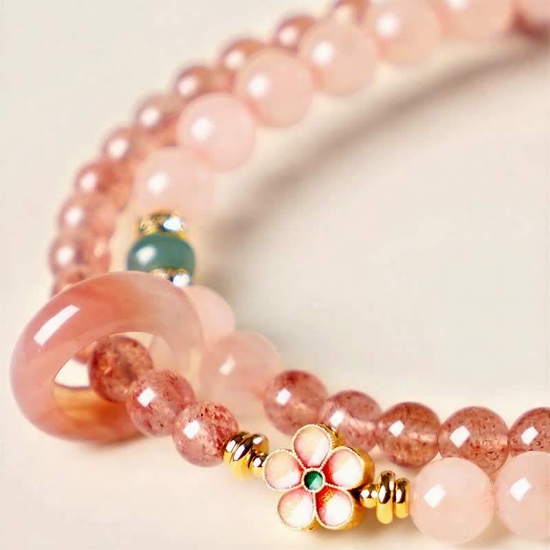 Buddha Stones Natural Strawberry Quartz Rose Quartz Peach Blossom Love Double-wrap Bracelet - image 14