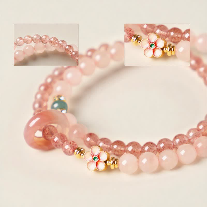 Buddha Stones Natural Strawberry Quartz Rose Quartz Peach Blossom Love Double-wrap Bracelet - image 13