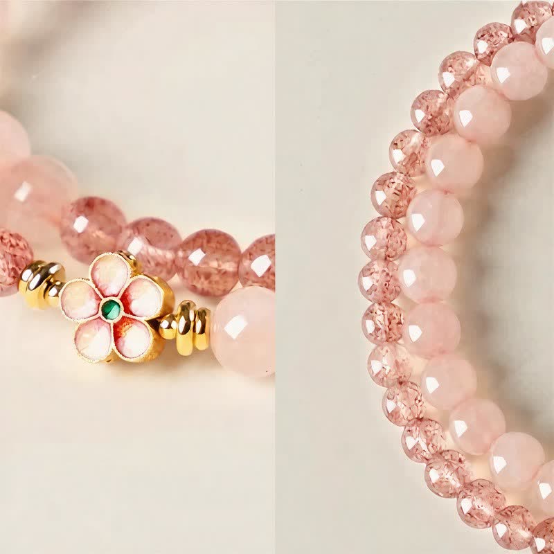 Buddha Stones Natural Strawberry Quartz Rose Quartz Peach Blossom Love Double-wrap Bracelet - image 15
