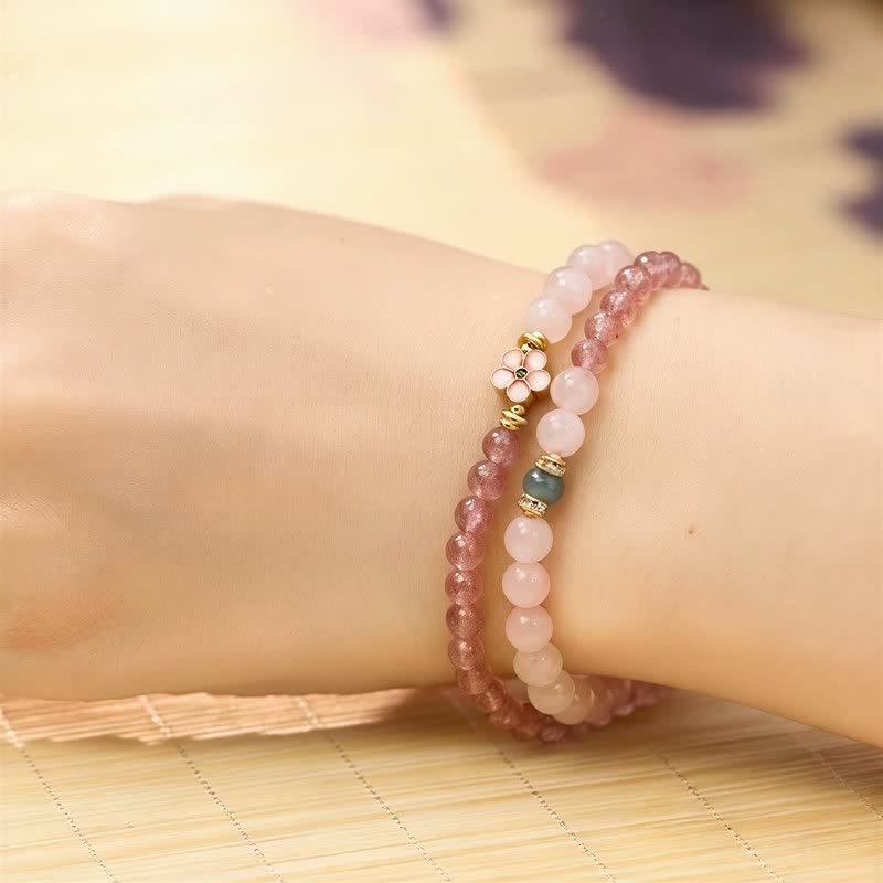 Buddha Stones Natural Strawberry Quartz Rose Quartz Peach Blossom Love Double-wrap Bracelet - image 3