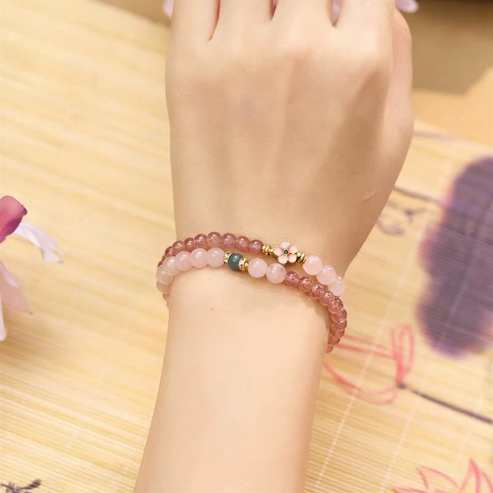 Buddha Stones Natural Strawberry Quartz Rose Quartz Peach Blossom Love Double-wrap Bracelet - image 2
