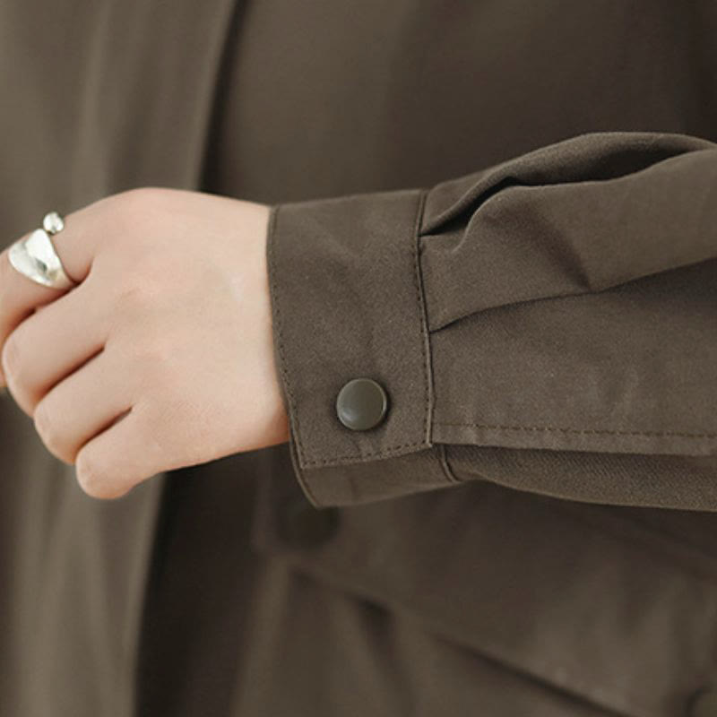Buddha Stones Spring Fall Retro Minimalist Solid Women's Jacket With Pocket - image 9