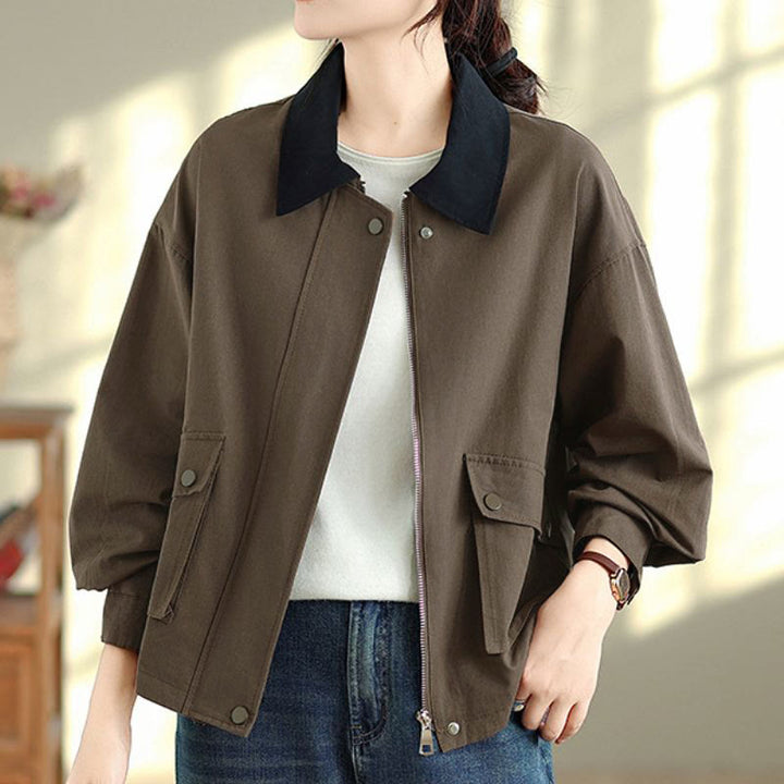 Buddha Stones Spring Fall Retro Minimalist Solid Women's Jacket With Pocket - image 3