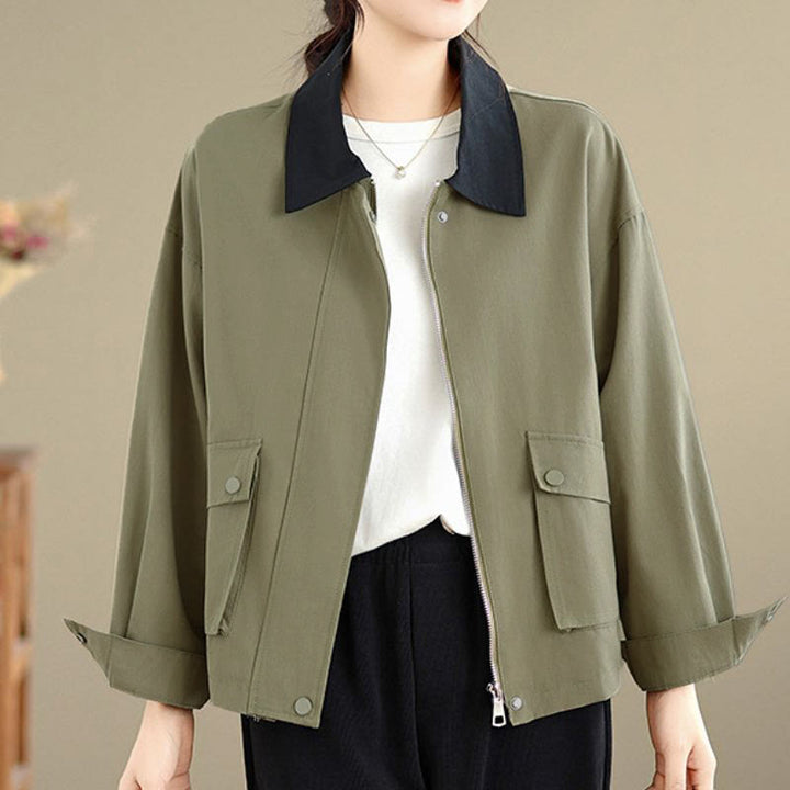 Buddha Stones Spring Fall Retro Minimalist Solid Women's Jacket With Pocket - image 12