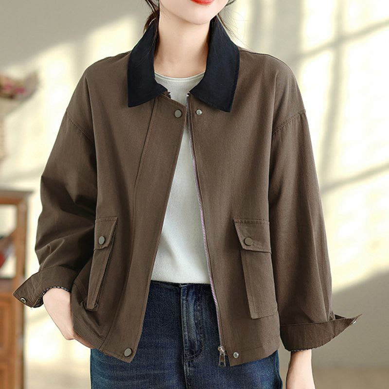 Buddha Stones Spring Fall Retro Minimalist Solid Women's Jacket With Pocket - image 5