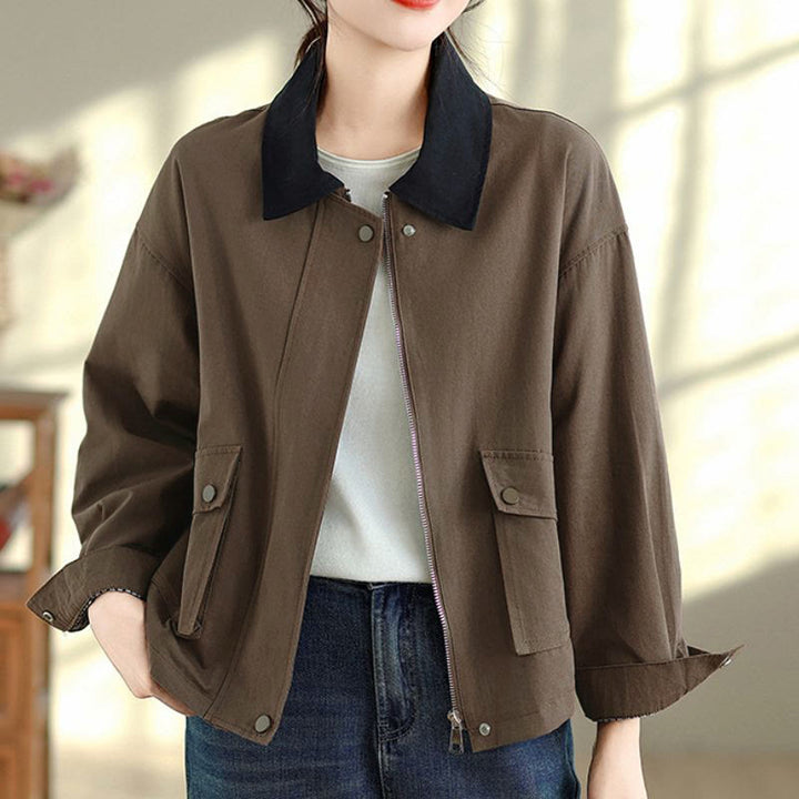 Buddha Stones Spring Fall Retro Minimalist Solid Women's Jacket With Pocket - image 5
