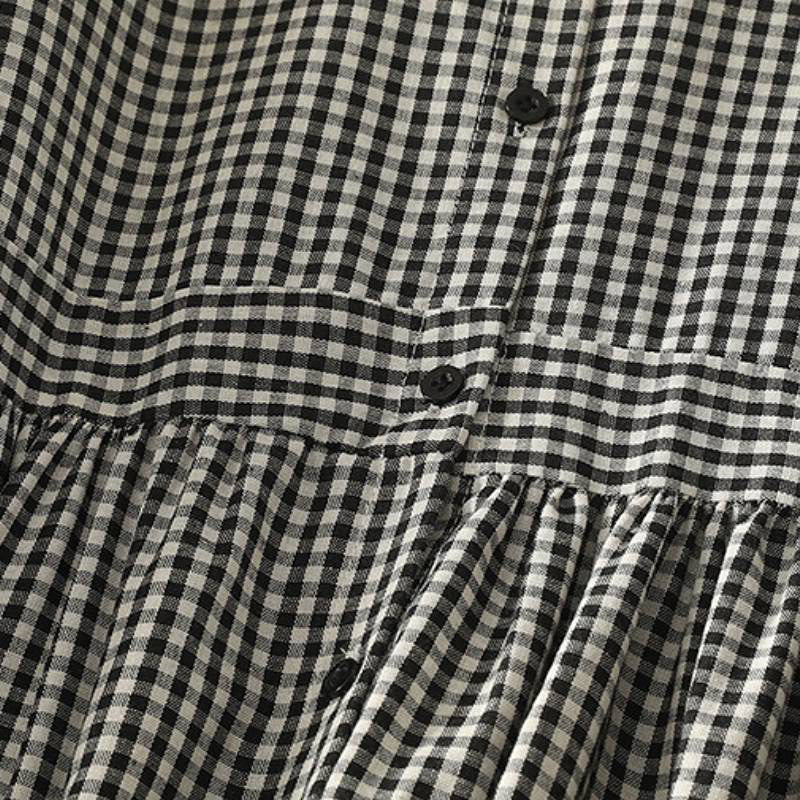 Buddha Stones Spring Fall Casual Mandarin Collar Plaid Women's Long Sleeve Dress With Pocket - image 6