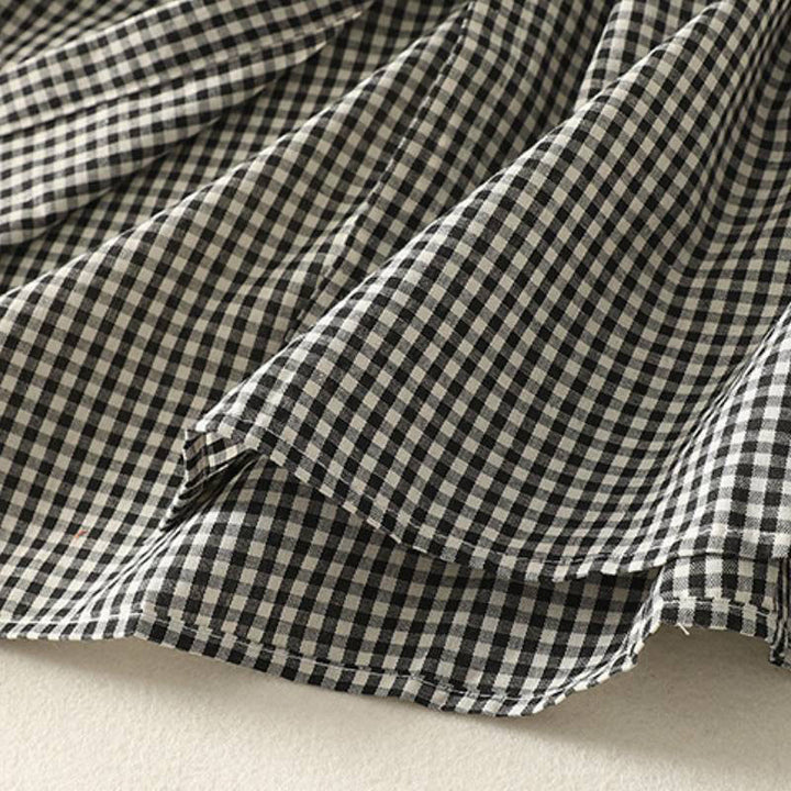 Buddha Stones Spring Fall Casual Mandarin Collar Plaid Women's Long Sleeve Dress With Pocket - image 9