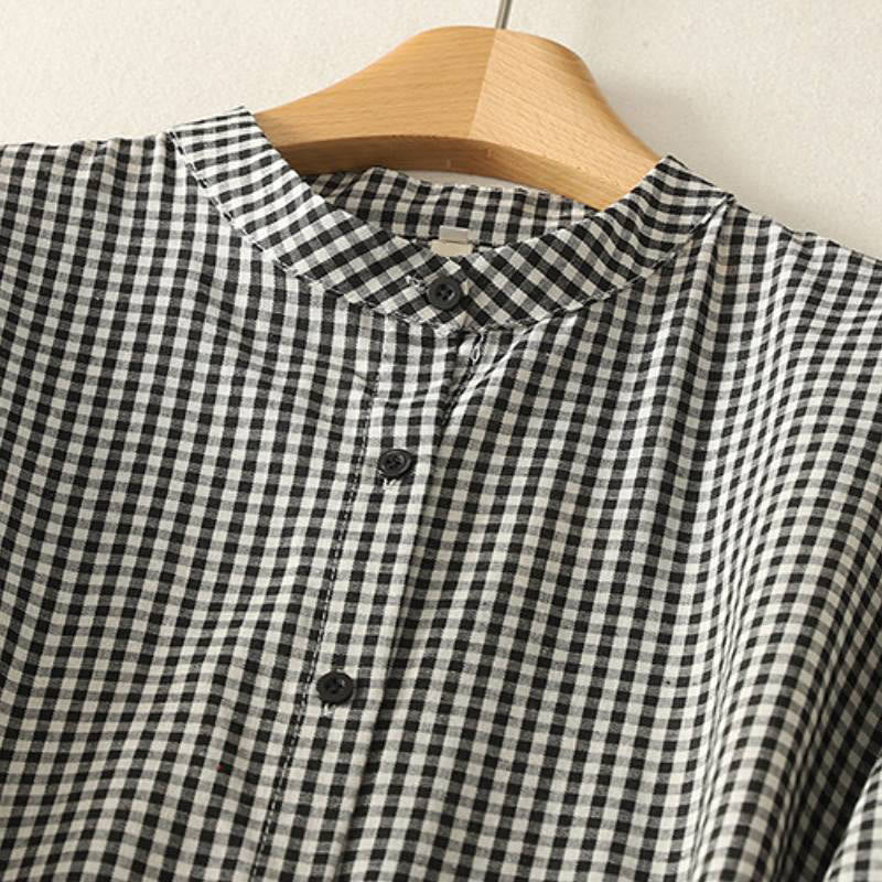 Buddha Stones Spring Fall Casual Mandarin Collar Plaid Women's Long Sleeve Dress With Pocket - image 2