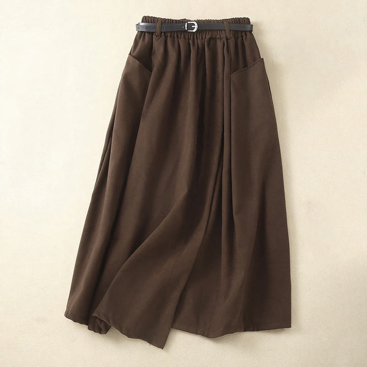 Buddha Stones Fall Minimalist Elegant Side Slit Solid Women's Skirt With Pocket - SaddleBrown - US4-12, UK/AU8-16, EU36-44 (F) - image 0