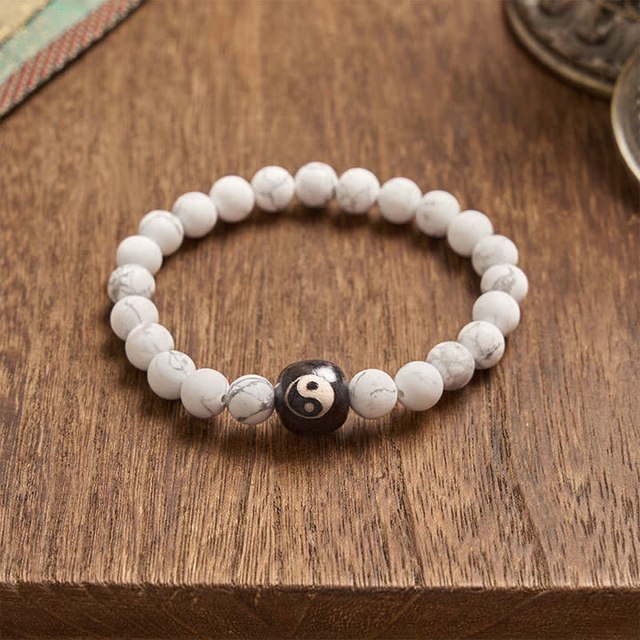 Buddha Stones Black Onyx White Turquoise Yin Yang Balance Round Bead Bracelet - image 3