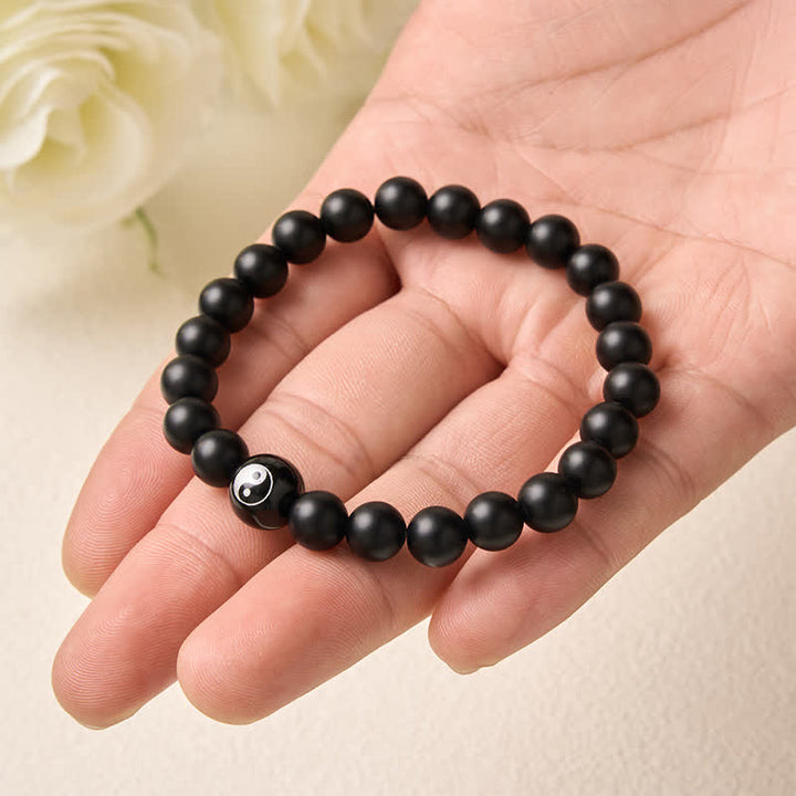 Buddha Stones Black Onyx White Turquoise Yin Yang Black Obsidian Round Bead Balance Bracelet - image 4