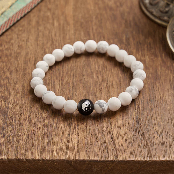 Buddha Stones Black Onyx White Turquoise Yin Yang Black Obsidian Round Bead Balance Bracelet - image 13