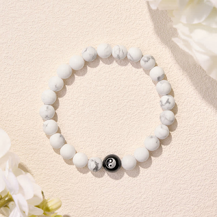 Buddha Stones Black Onyx White Turquoise Yin Yang Black Obsidian Round Bead Balance Bracelet - image 15