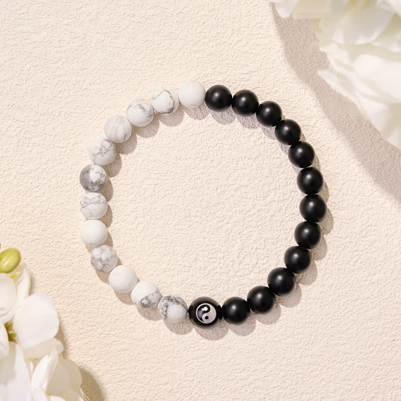 Buddha Stones Black Onyx White Turquoise Yin Yang Black Obsidian Round Bead Balance Bracelet - image 20