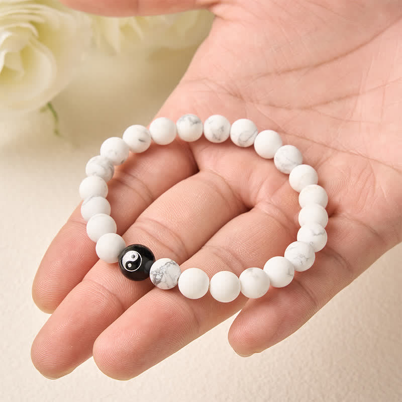 Buddha Stones Black Onyx White Turquoise Yin Yang Black Obsidian Round Bead Balance Bracelet - image 14