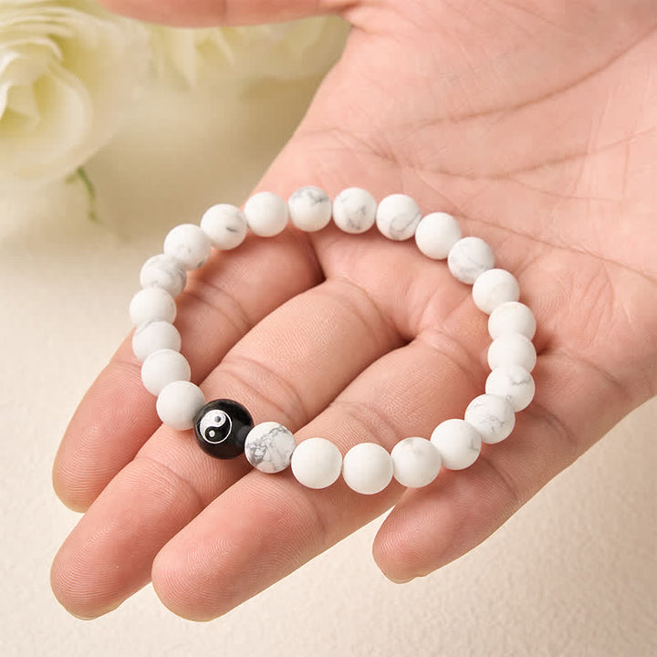Buddha Stones Black Onyx White Turquoise Yin Yang Black Obsidian Round Bead Balance Bracelet - image 14