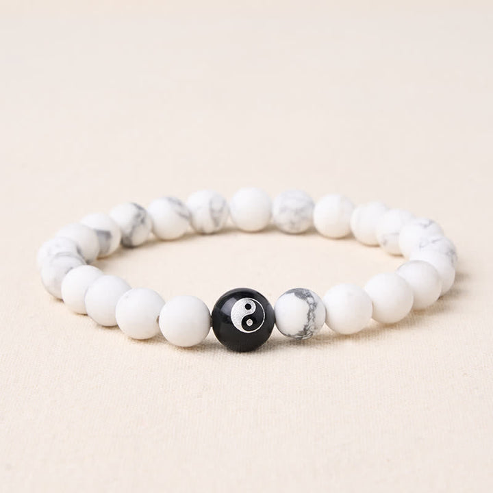 Buddha Stones Black Onyx White Turquoise Yin Yang Black Obsidian Round Bead Balance Bracelet - White Turquoise - 5.9–6.3 in (15–16 cm) - image 11