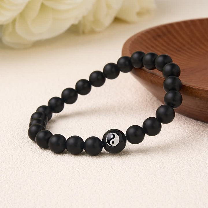 Buddha Stones Black Onyx White Turquoise Yin Yang Black Obsidian Round Bead Balance Bracelet - image 2