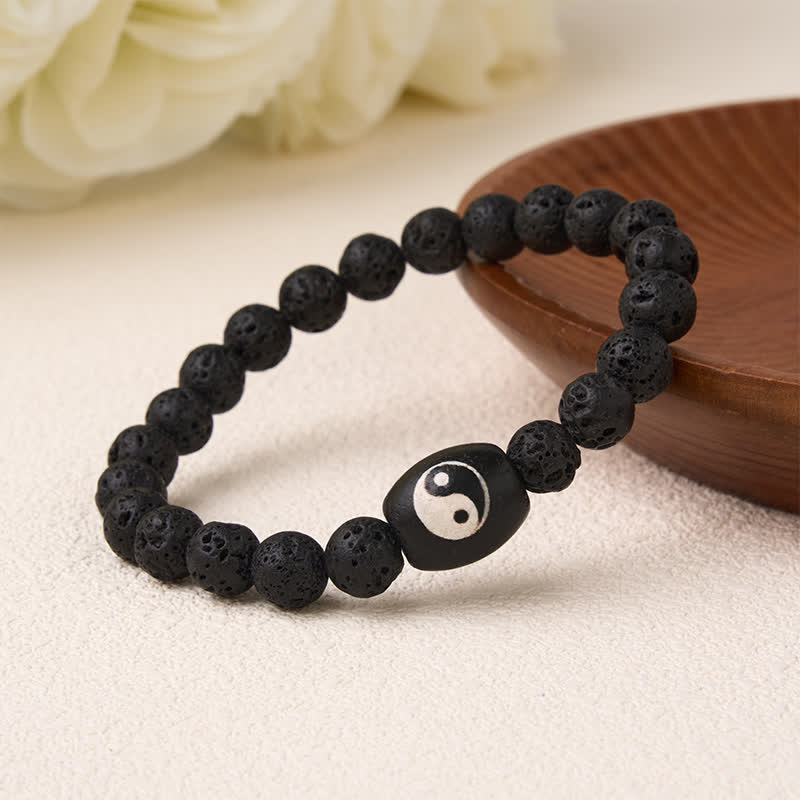 Buddha Stones Lava Rock Black Onyx Yin Yang Bead Support Bracelet - image 3