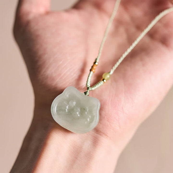 Buddha Stones Natural Jade Cat Harmony Hand-Woven Necklace - image 6