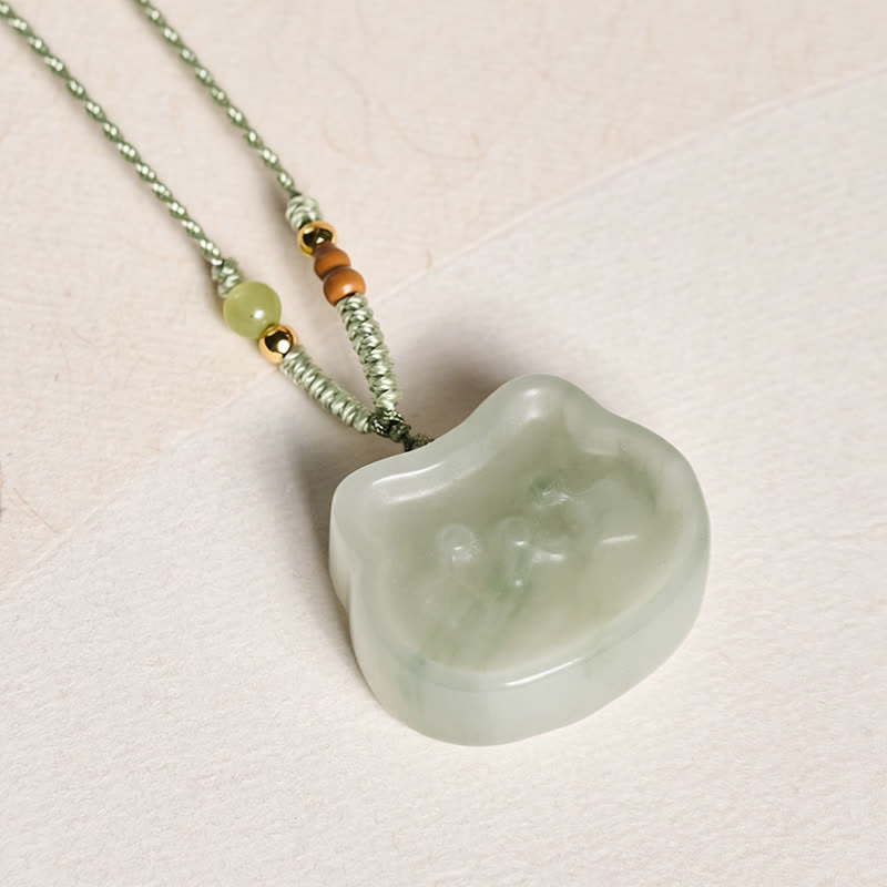 Buddha Stones Natural Jade Cat Harmony Hand-Woven Necklace - image 3