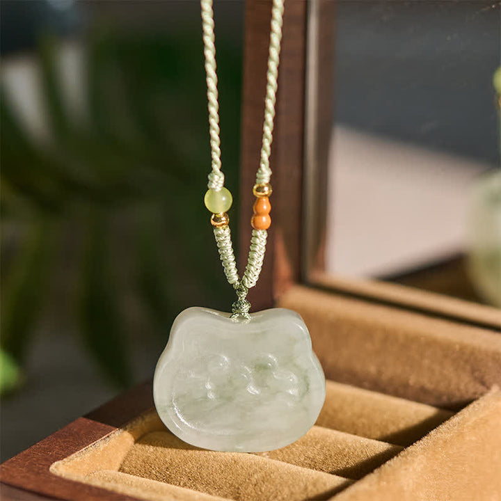 Buddha Stones Natural Jade Cat Harmony Hand-Woven Necklace - image 4