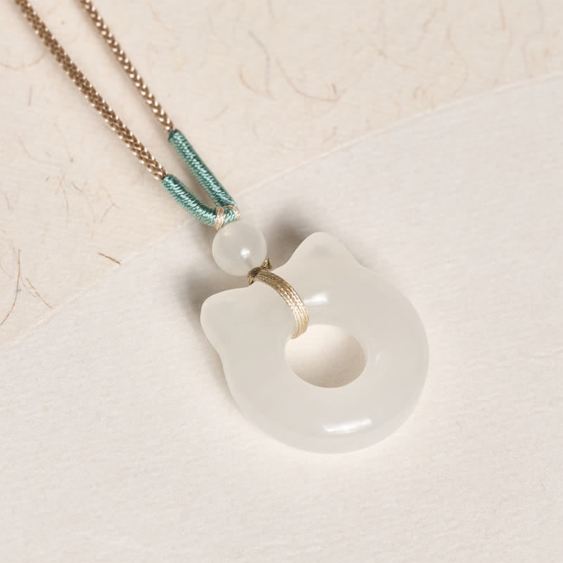 Buddha Stones Tianshan Jade Peace Buckle Cat Prosperity Pendant Necklace - image 1