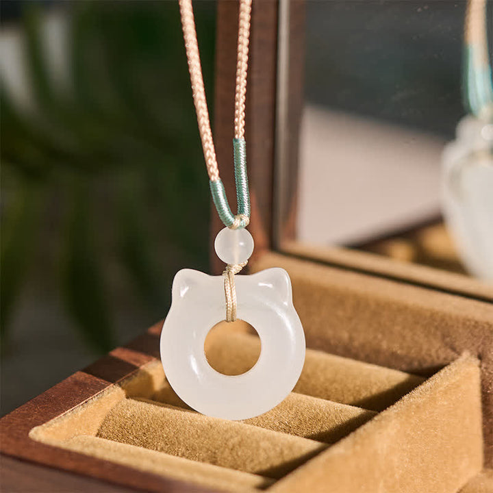 Buddha Stones Tianshan Jade Peace Buckle Cat Prosperity Pendant Necklace - image 4