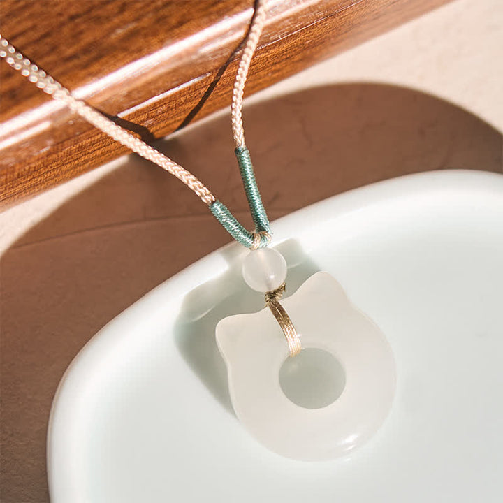 Buddha Stones Tianshan Jade Peace Buckle Cat Prosperity Pendant Necklace - image 3