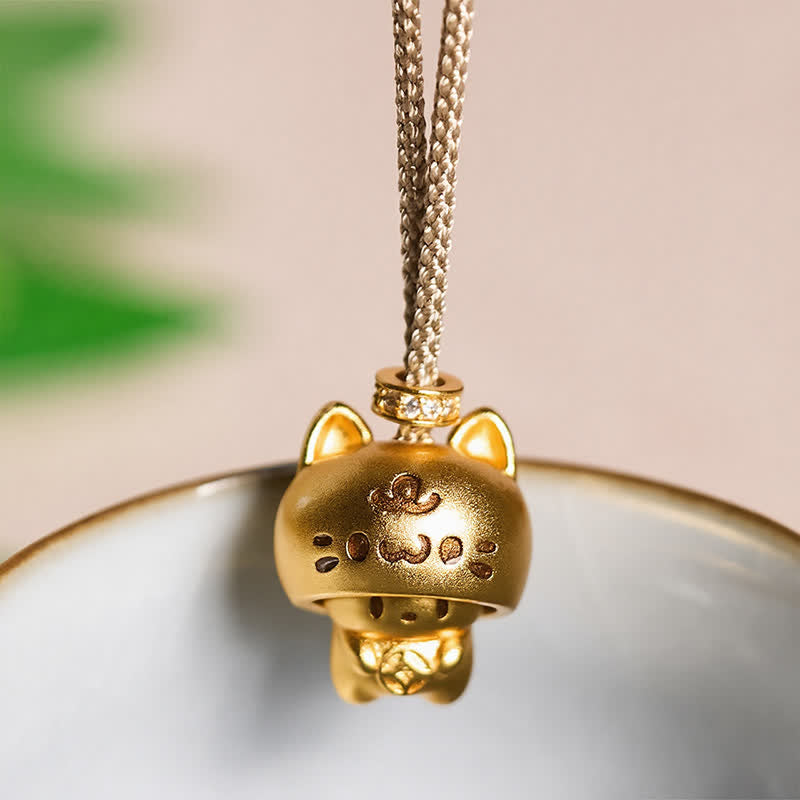 Buddha Stones Gold Plated Copper Cat Charm Healing Necklace - image 1