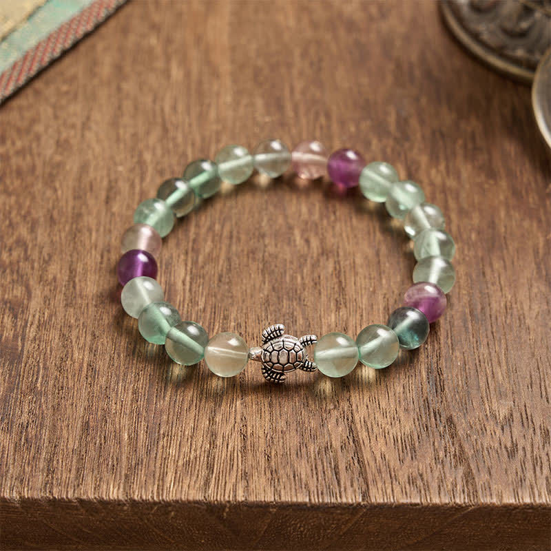 Buddha Stones Multicolor Fluorite Turtle Clarity and Protection Beaded Bracelet - image 4