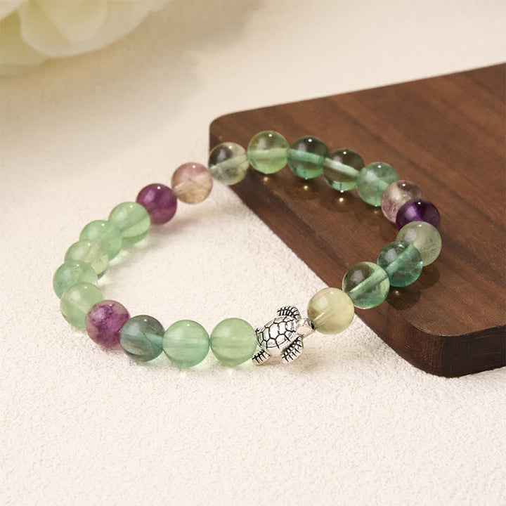 Buddha Stones Multicolor Fluorite Turtle Clarity and Protection Beaded Bracelet - image 3