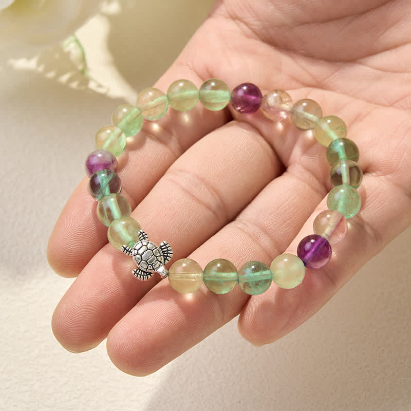 Buddha Stones Multicolor Fluorite Turtle Clarity and Protection Beaded Bracelet - image 5