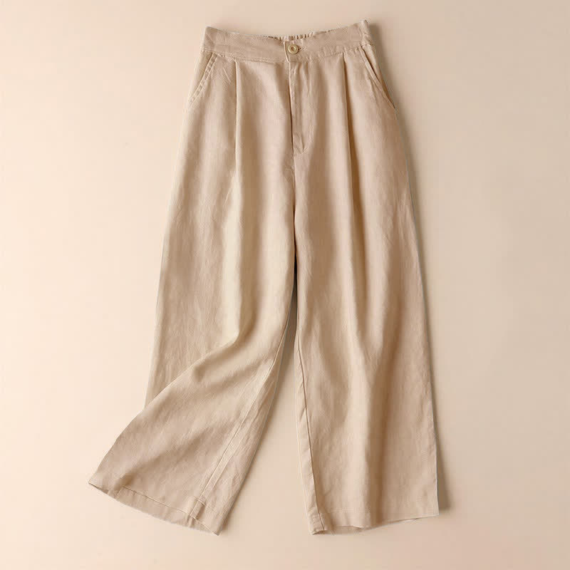 Buddha Stones Commute Solid Color 7-8 Length Women's Wide Leg Pants With Pockets - Bisque - US12，UK/AU16，EU44 (3XL) - image 0
