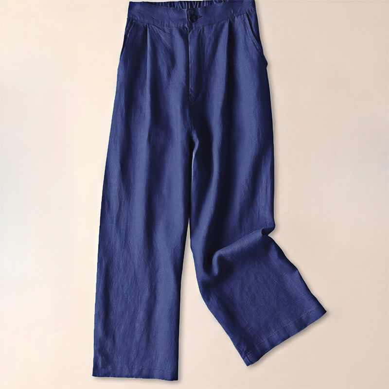 Buddha Stones Commute Solid Color 7-8 Length Women's Wide Leg Pants With Pockets - DarkBlue - US12，UK/AU16，EU44 (3XL) - image 17