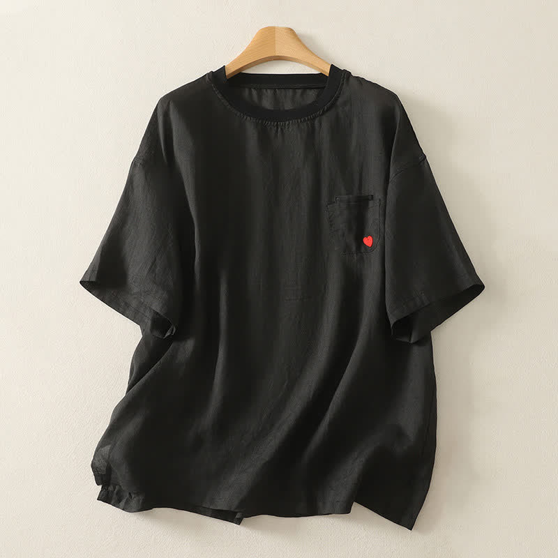 Buddha Stones Casual Embroidery Red Heart Short Sleeve Women's T-Shirt - Black - US14，UK/AU18，EU46 (2XL) - image 13