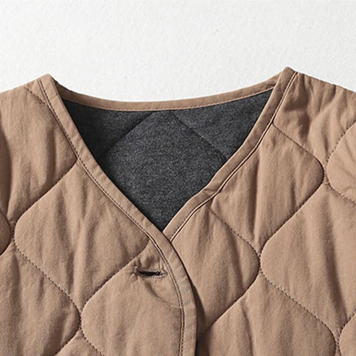 Buddha Stones Plain Buttons V-Neck Long Sleeve Women's Cotton Coat With Pockets - image 2