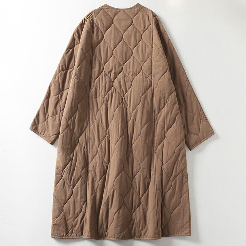 Buddha Stones Plain Buttons V-Neck Long Sleeve Women's Cotton Coat With Pockets - image 1