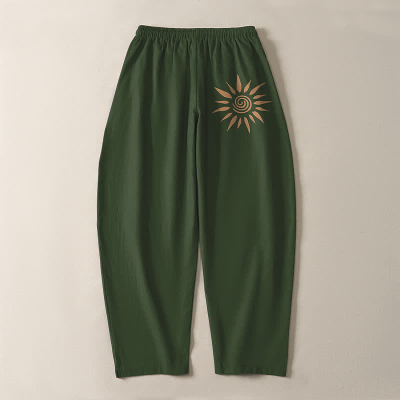 Buddha Stones Pure Cotton Sun Spiral Pattern Drawstring Men's Tapered Pants With Pockets - image 14