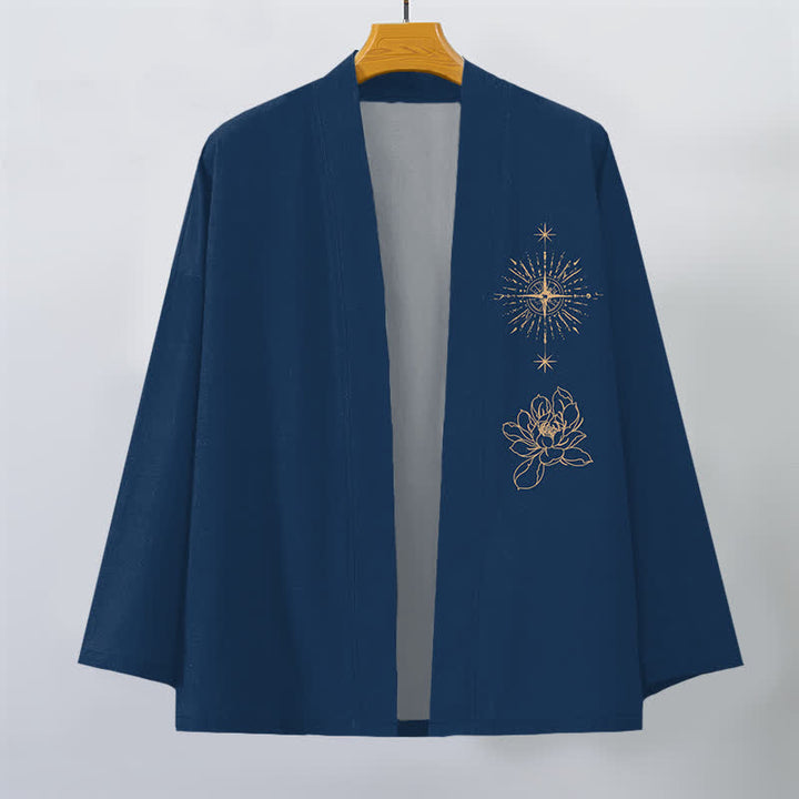 Buddha Stones Cotton Radiant Lotus Starburst Pattern Open Front Men's Kimono - image 7