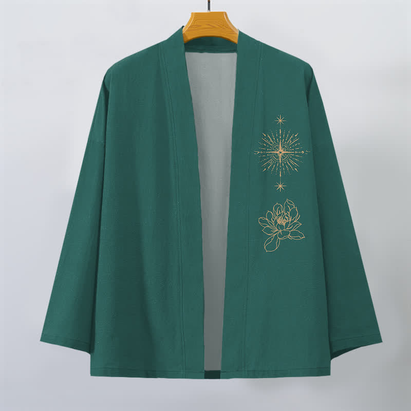 Buddha Stones Cotton Radiant Lotus Starburst Pattern Open Front Men's Kimono - image 10