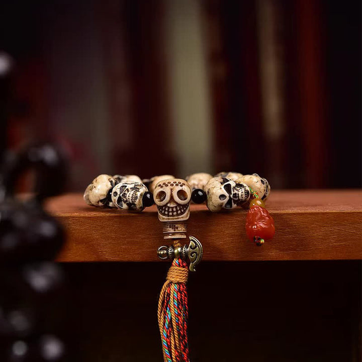 Buddha Stones Tibetan Hand Carved Bone Bead Lord of the Corpse Forest Pattern Protection Bracelet - image 3
