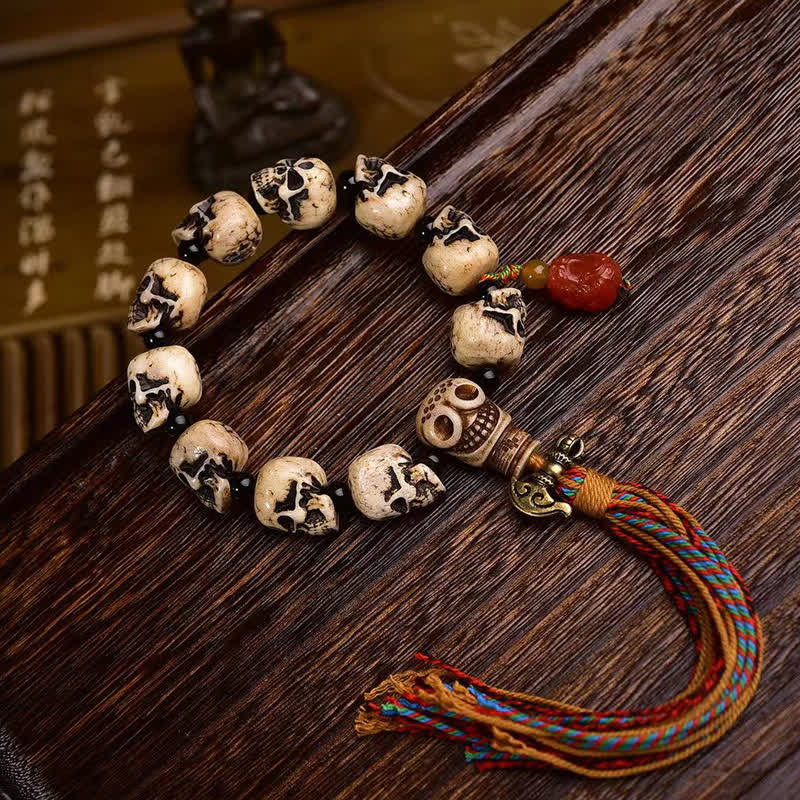 Buddha Stones Tibetan Hand Carved Bone Bead Lord of the Corpse Forest Pattern Protection Bracelet - image 2