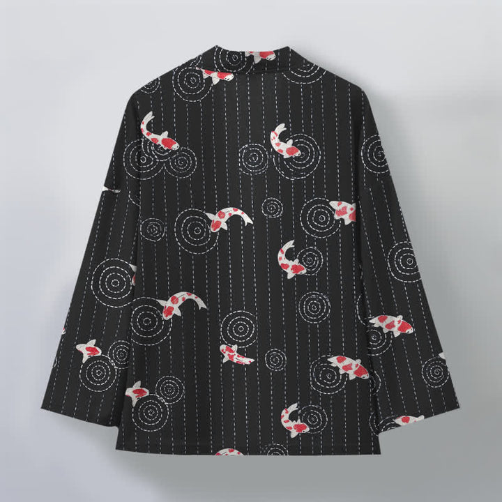 Buddha Stones Cotton Koi Ripple Pattern Open Front Men's Kimono - image 8