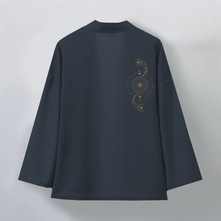 Buddha Stones Cotton Celestial Moon Phase Sun Pattern Open Front Men's Kimono - image 2