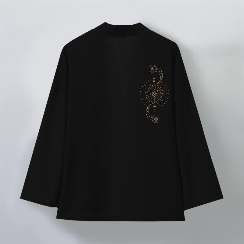 Buddha Stones Cotton Celestial Moon Phase Sun Pattern Open Front Men's Kimono - image 8